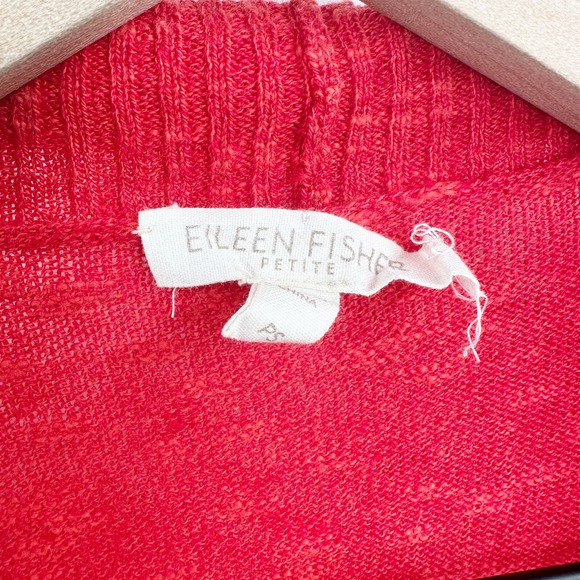 Eileen Fisher Linen Cotton Open Waterfall Cardigan in Red Size Small Petite - Picture 6 of 8